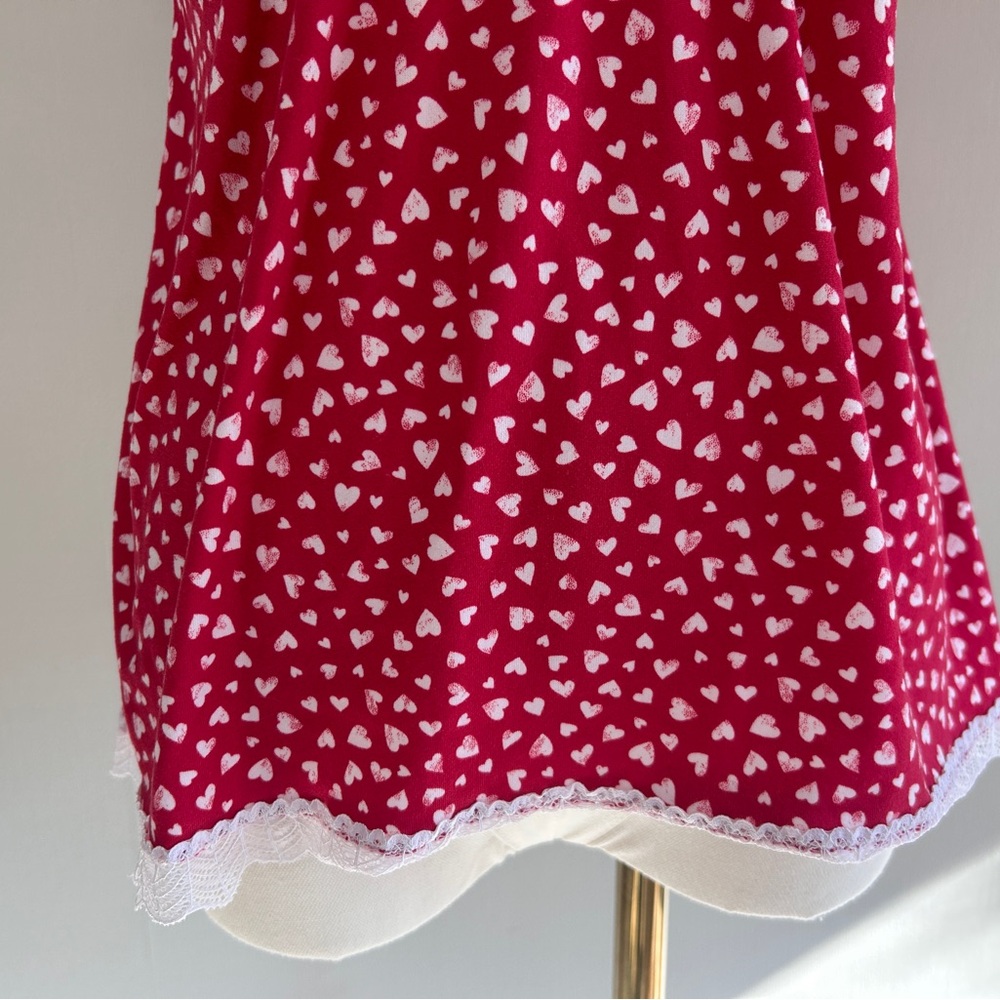 LAURA ASHLEY Babydoll Y2K Lace Trim Heart Print Cami Top Coquette Valentine Sz S - Picture 5 of 14